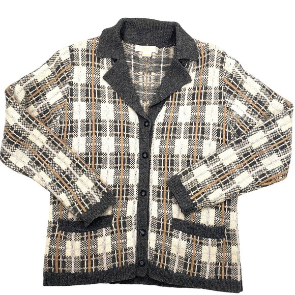 Brooks Brothers Wool Plaid polo Cardigan Sweater Medium preppy classic grandpa - Picture 1 of 9